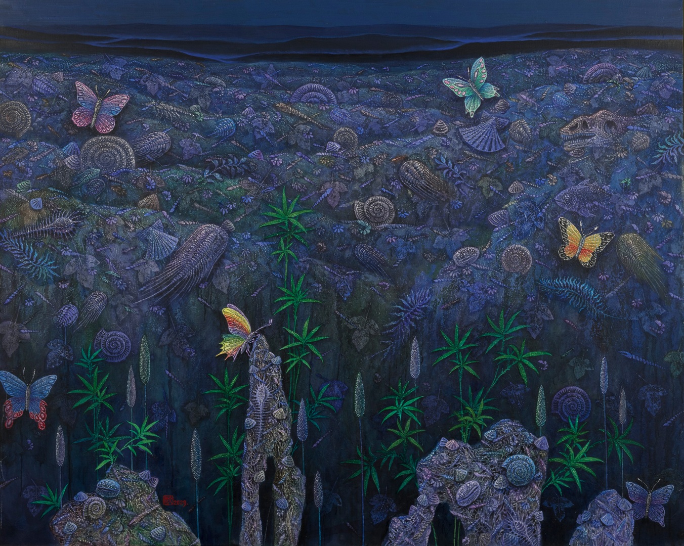 彩蝶飛舞的化石風景